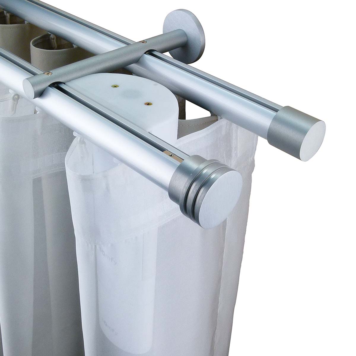 Now 1 3/8" Motorized Drapery Rod Set Double layer Natural Aluminum
