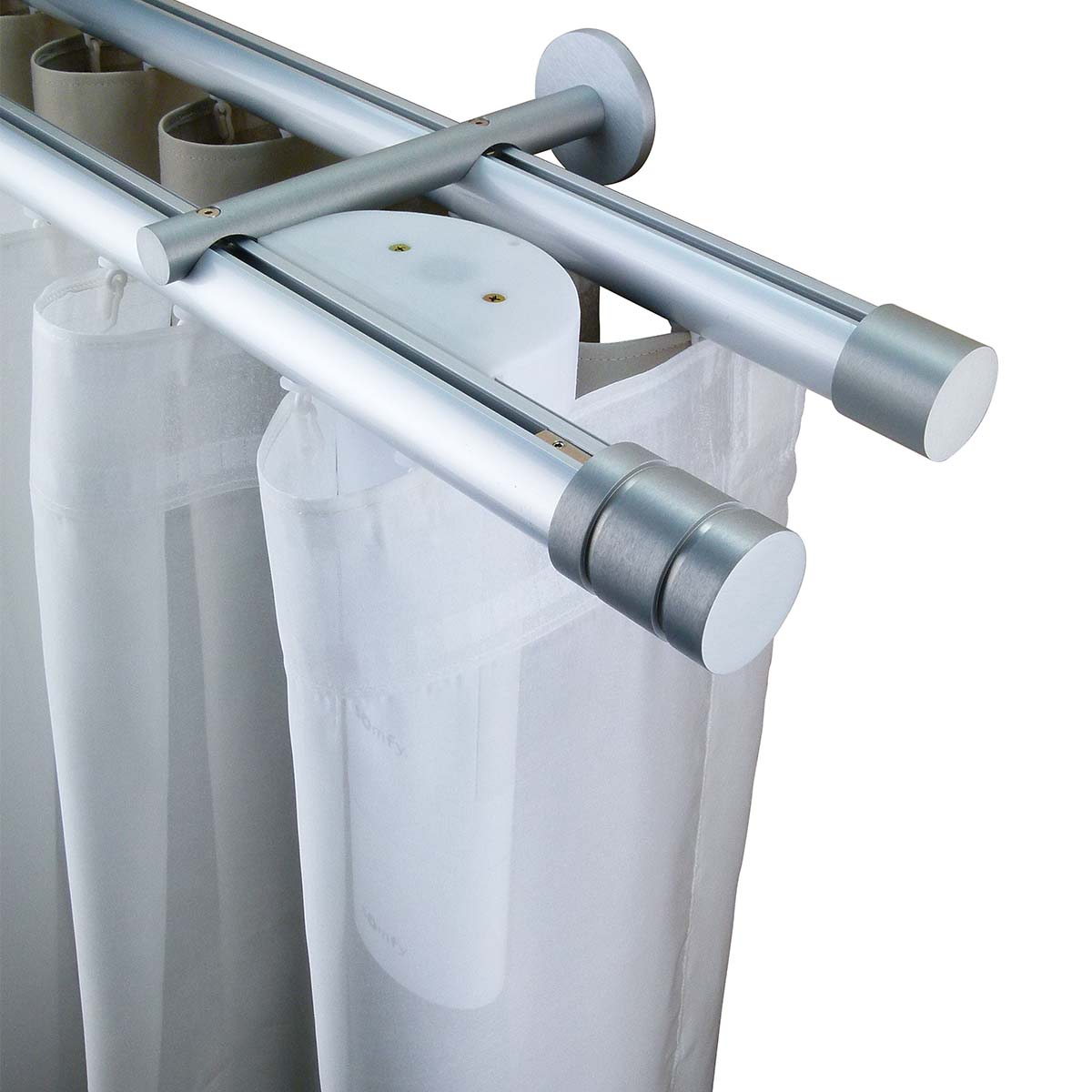 Now 1 3/8" Motorized Drapery Rod Set Double layer Natural Aluminum