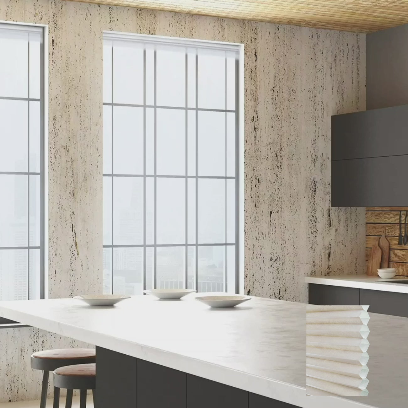 Brescia Cordless Top Down Bottom Up Light-Filtering Honeycomb Blinds Alabaster